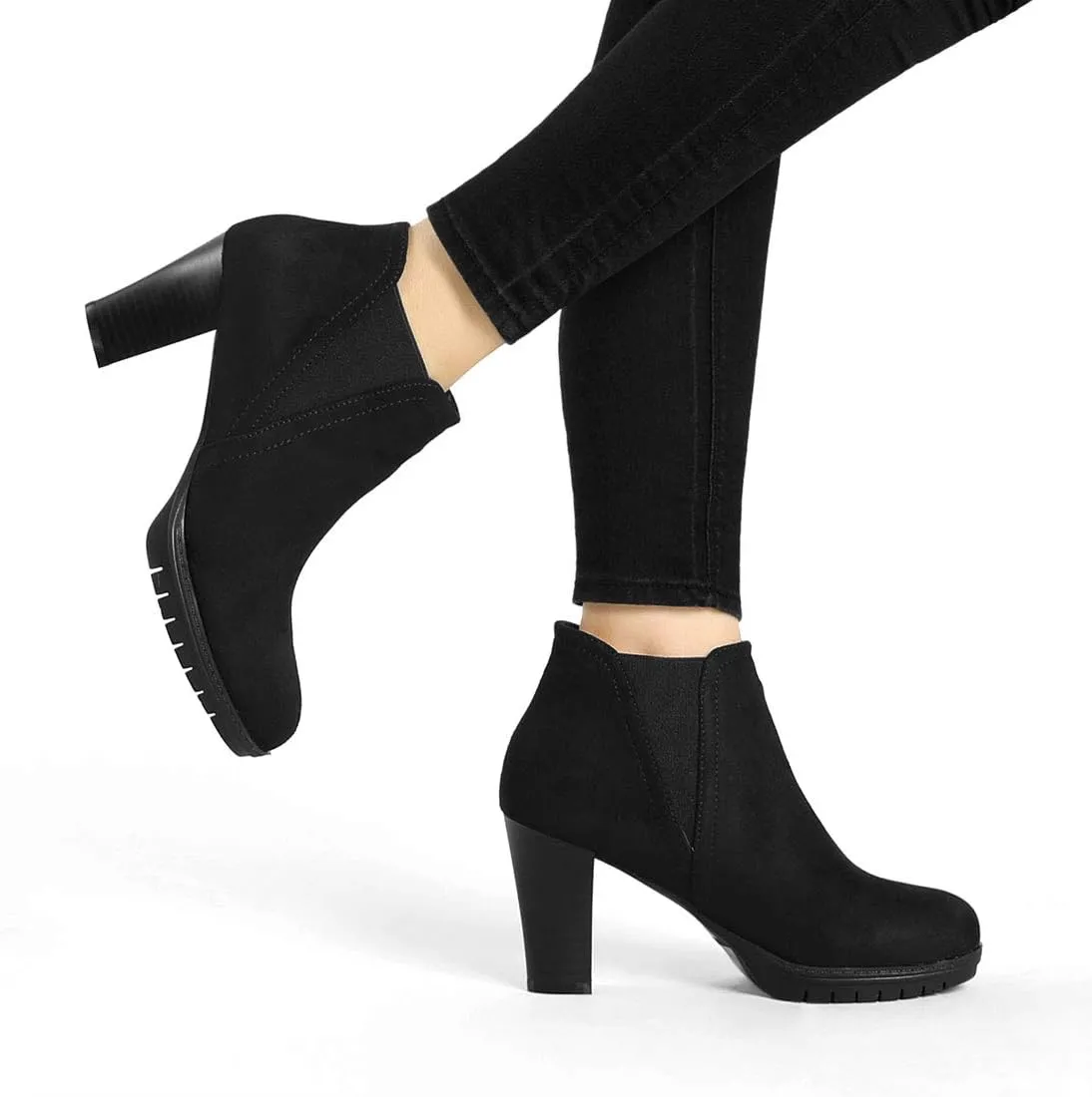 Allegra K Women's Pointed Toe Block Heel Ankle Chelsea Boots