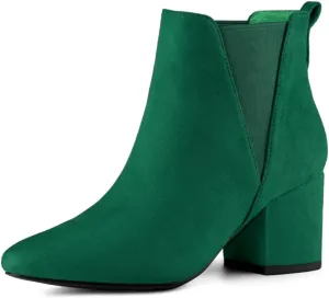 Allegra K Women's Pointed Toe Block Heel Ankle Chelsea Boots