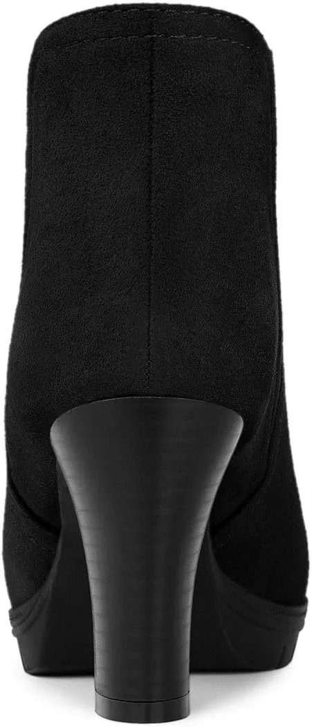 Allegra K Women's Pointed Toe Block Heel Ankle Chelsea Boots