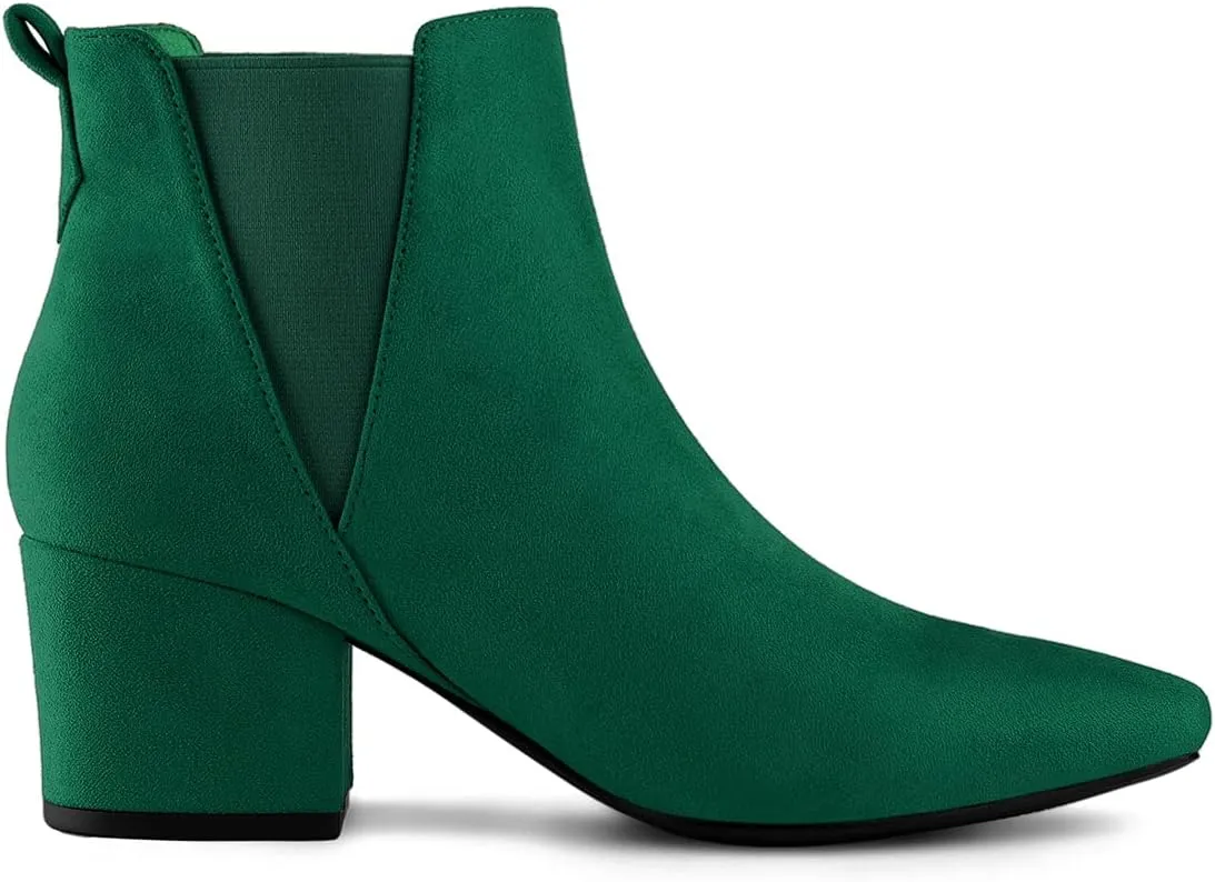 Allegra K Women's Pointed Toe Block Heel Ankle Chelsea Boots
