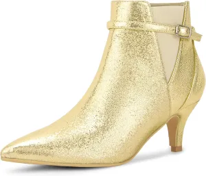 Allegra K Women's Pointed Toe Chelsea Kitten Heels Ankle Boots