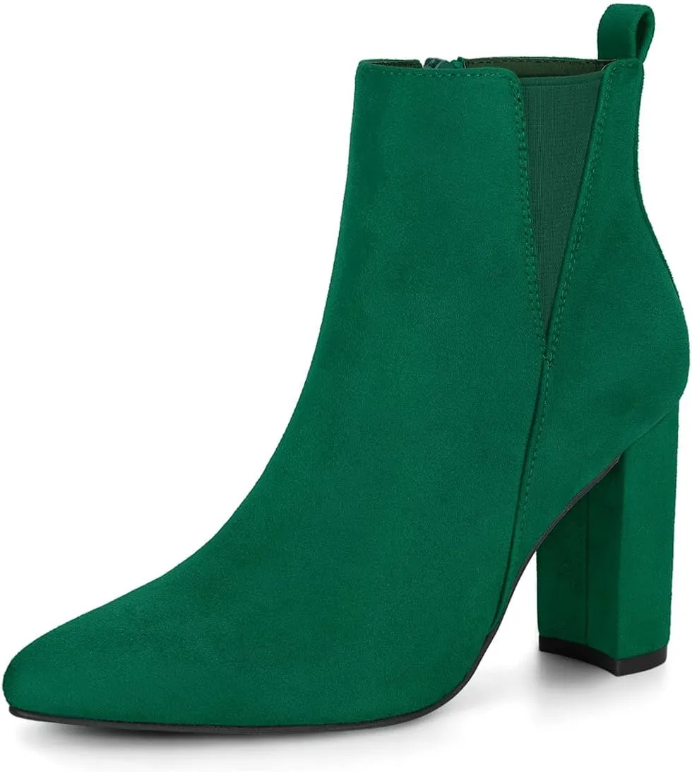 Allegra K Women's Pointed Toe Zipper Block Heel Ankle Chelsea Boots