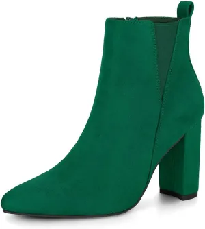 Allegra K Women's Pointed Toe Zipper Block Heel Ankle Chelsea Boots
