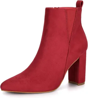 Allegra K Women's Pointed Toe Zipper Block Heel Ankle Chelsea Boots