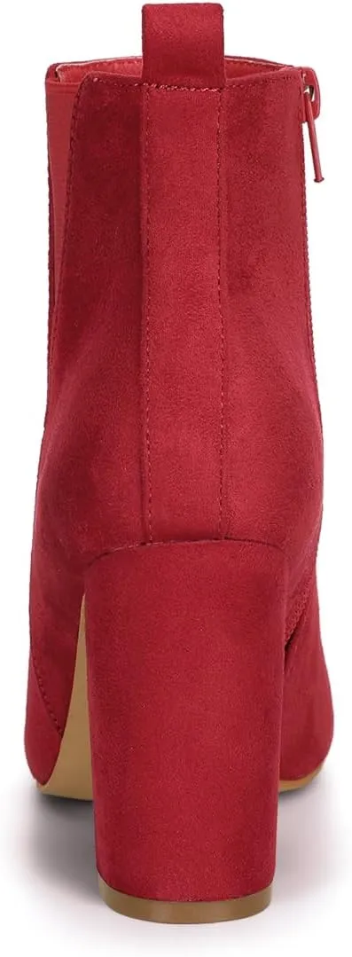 Allegra K Women's Pointed Toe Zipper Block Heel Ankle Chelsea Boots