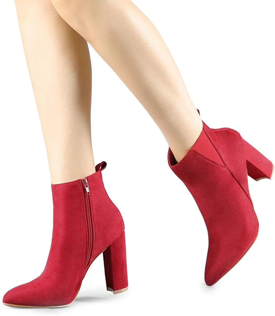 Allegra K Women's Pointed Toe Zipper Block Heel Ankle Chelsea Boots