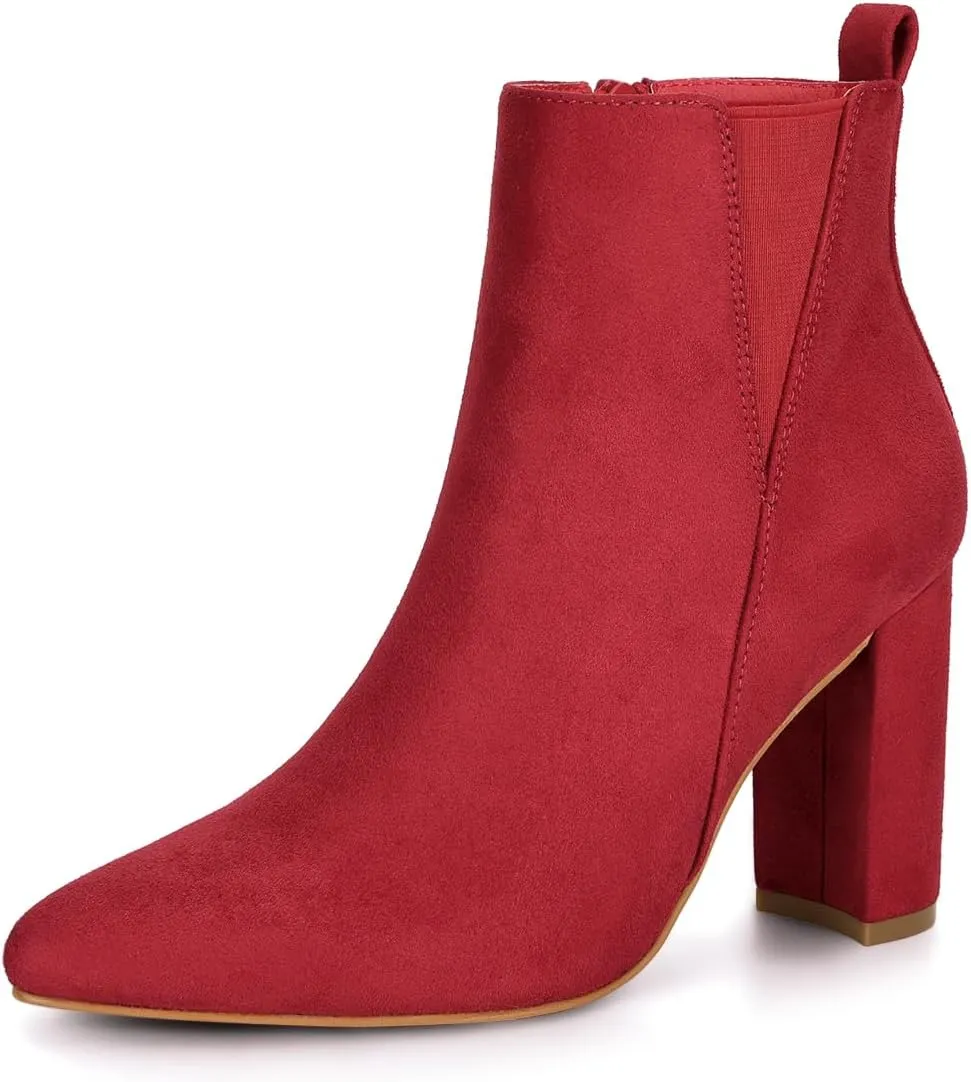 Allegra K Women's Pointed Toe Zipper Block Heel Ankle Chelsea Boots