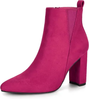 Allegra K Women's Pointed Toe Zipper Block Heel Ankle Chelsea Boots