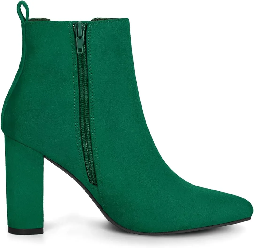 Allegra K Women's Pointed Toe Zipper Block Heel Ankle Chelsea Boots