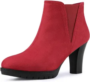 Allegra K Women's Round Toe Block Heels Chelsea Ankle Boots