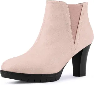 Allegra K Women's Round Toe Block Heels Chelsea Ankle Boots
