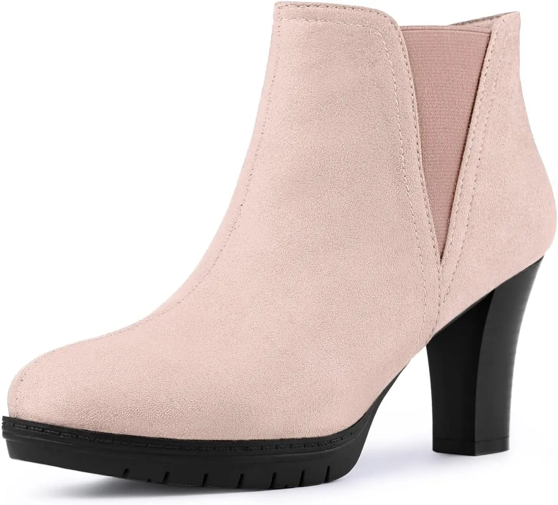 Allegra K Women's Round Toe Block Heels Chelsea Ankle Boots