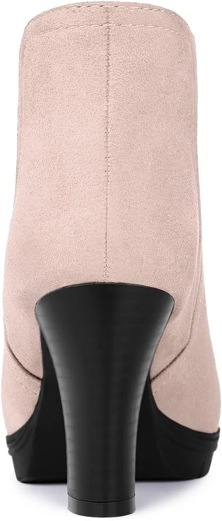 Allegra K Women's Round Toe Block Heels Chelsea Ankle Boots