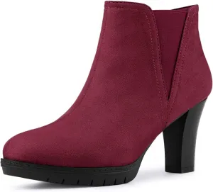 Allegra K Women's Round Toe Block Heels Chelsea Ankle Boots