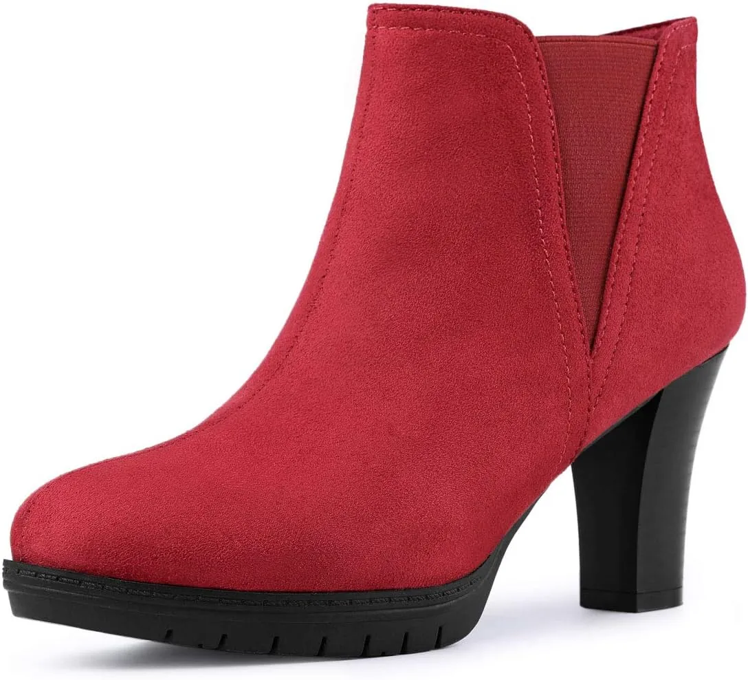 Allegra K Women's Round Toe Block Heels Chelsea Ankle Boots