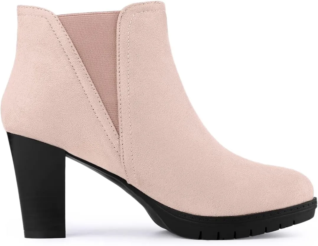 Allegra K Women's Round Toe Block Heels Chelsea Ankle Boots