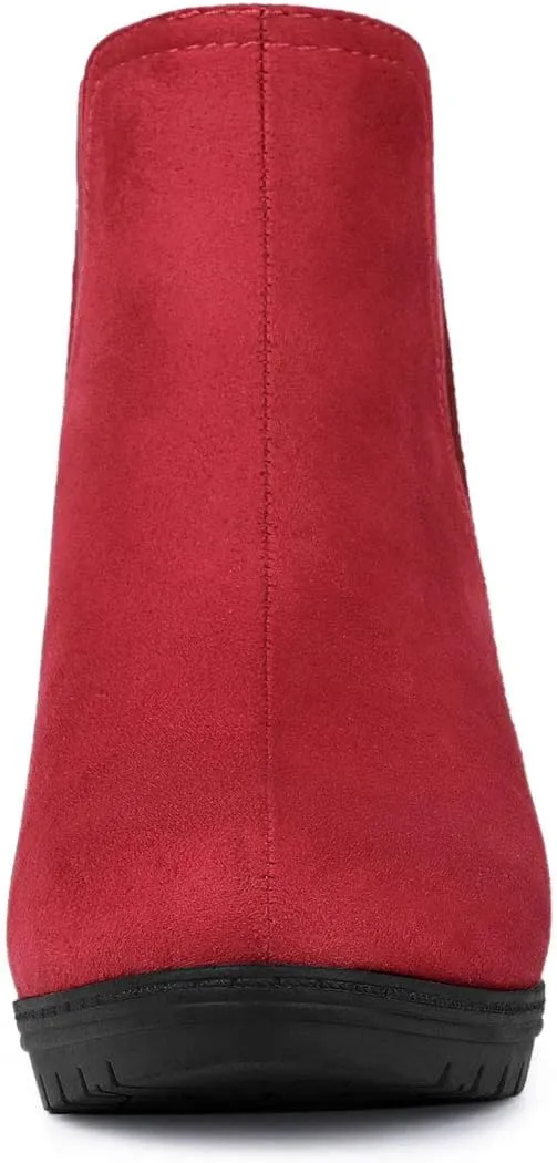 Allegra K Women's Round Toe Block Heels Chelsea Ankle Boots