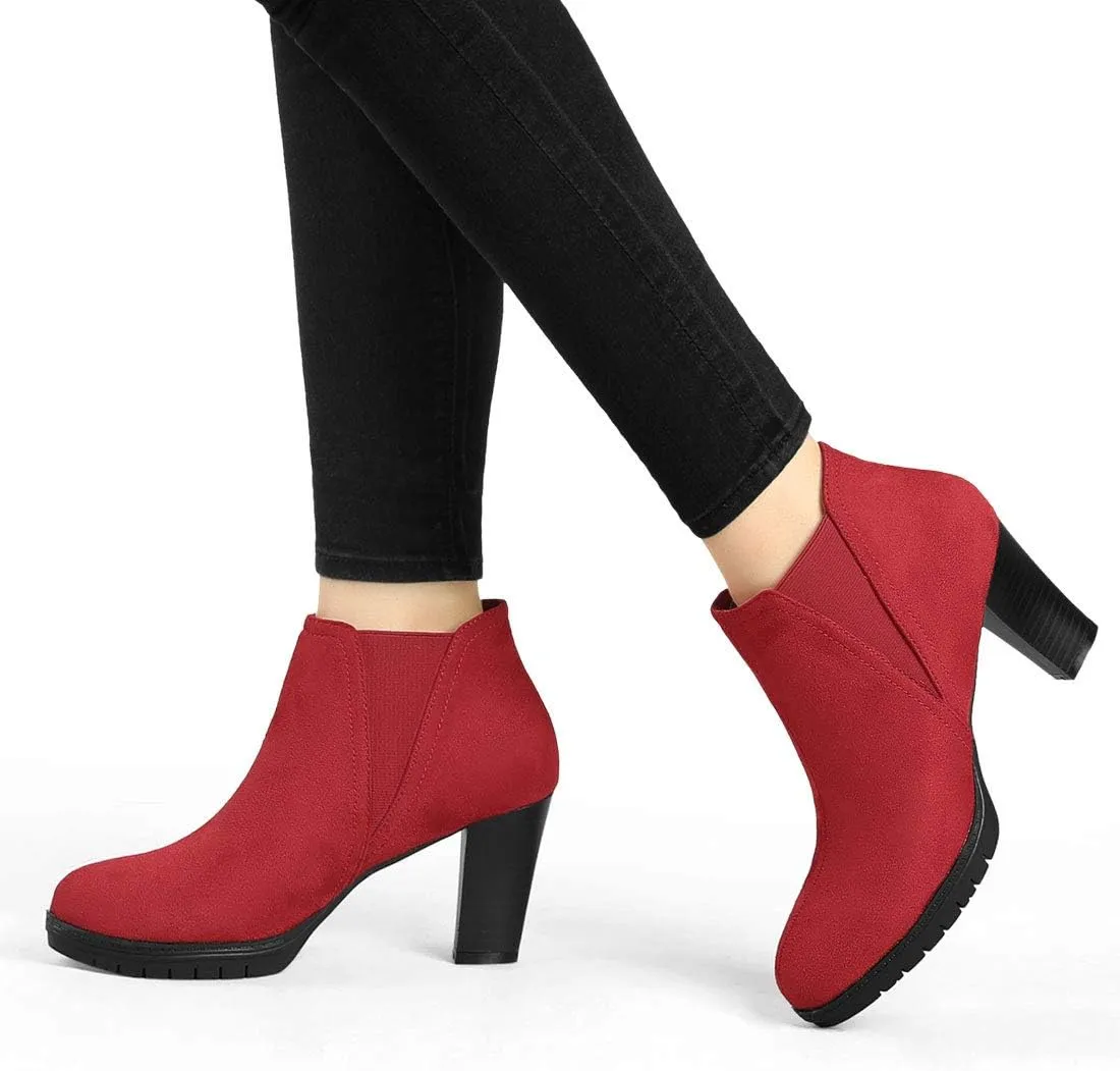 Allegra K Women's Round Toe Block Heels Chelsea Ankle Boots