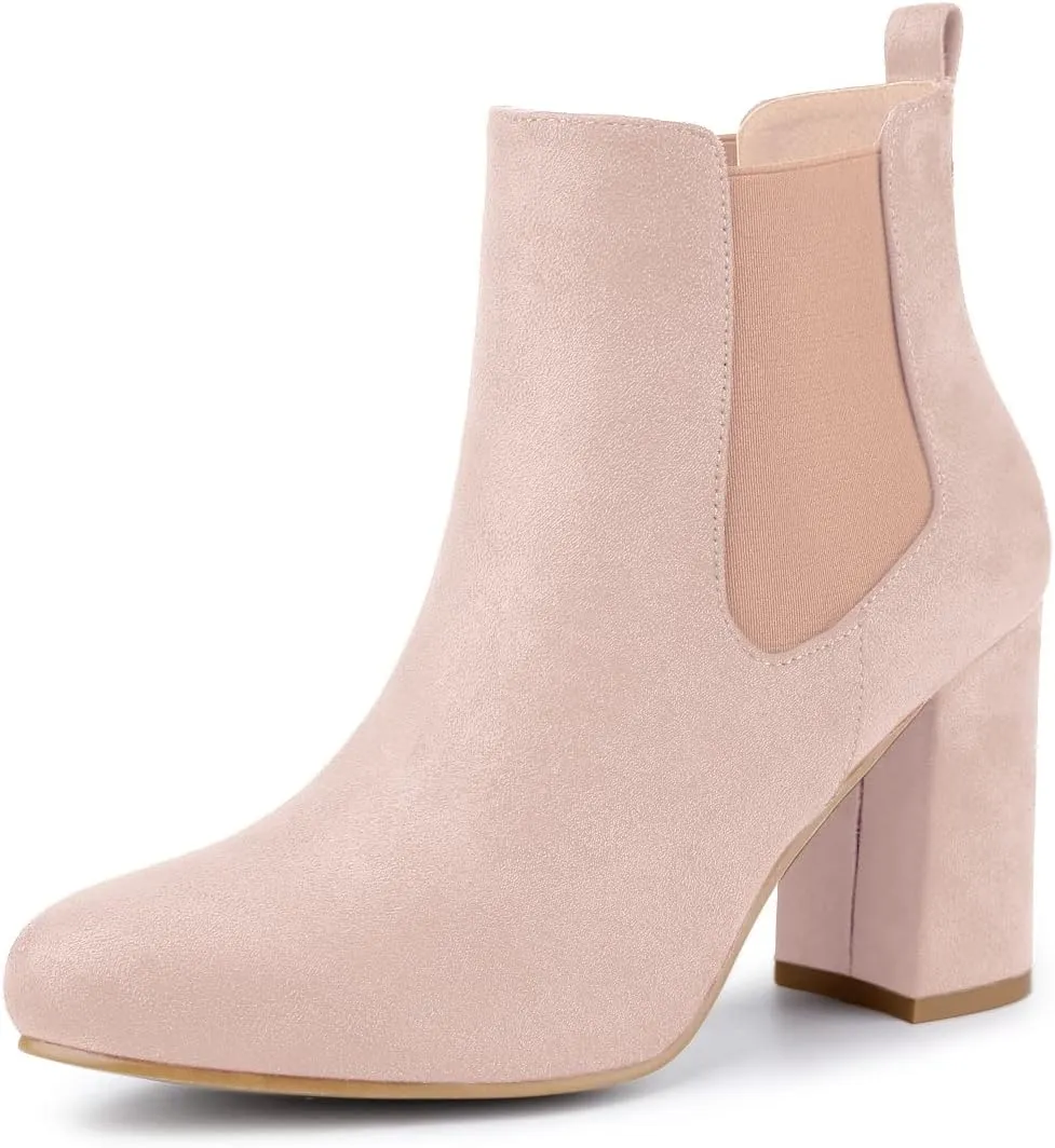 Allegra K Women's Round Toe Chunky High Heels Ankle Chelsea Boots