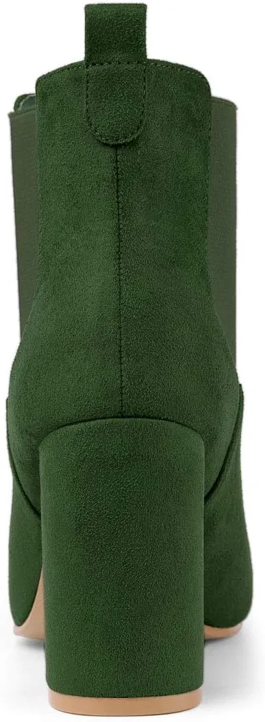 Allegra K Women's Round Toe Chunky High Heels Ankle Chelsea Boots