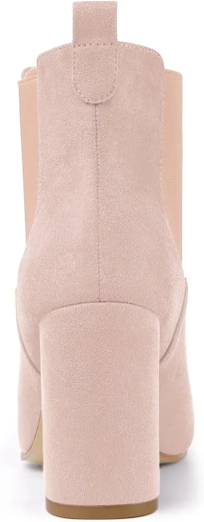 Allegra K Women's Round Toe Chunky High Heels Ankle Chelsea Boots