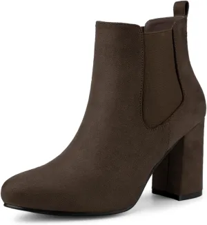 Allegra K Women's Round Toe Chunky High Heels Ankle Chelsea Boots