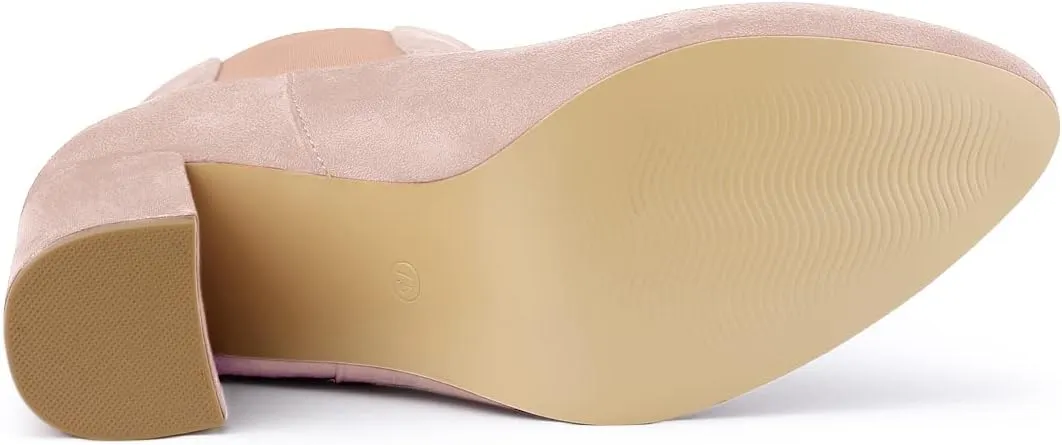 Allegra K Women's Round Toe Chunky High Heels Ankle Chelsea Boots