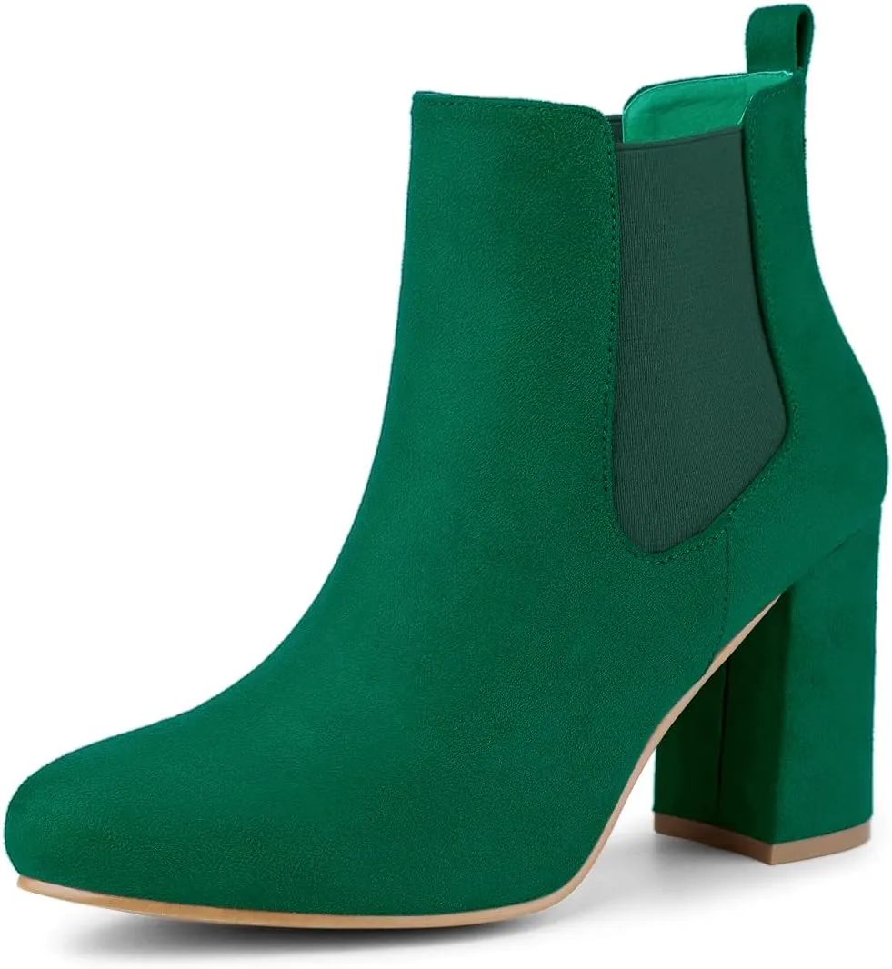Allegra K Women's Round Toe Chunky High Heels Ankle Chelsea Boots