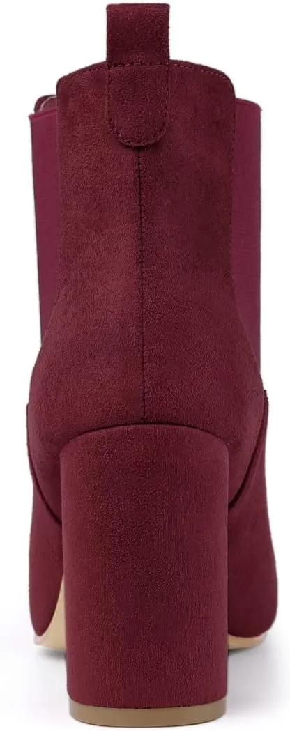 Allegra K Women's Round Toe Chunky High Heels Ankle Chelsea Boots