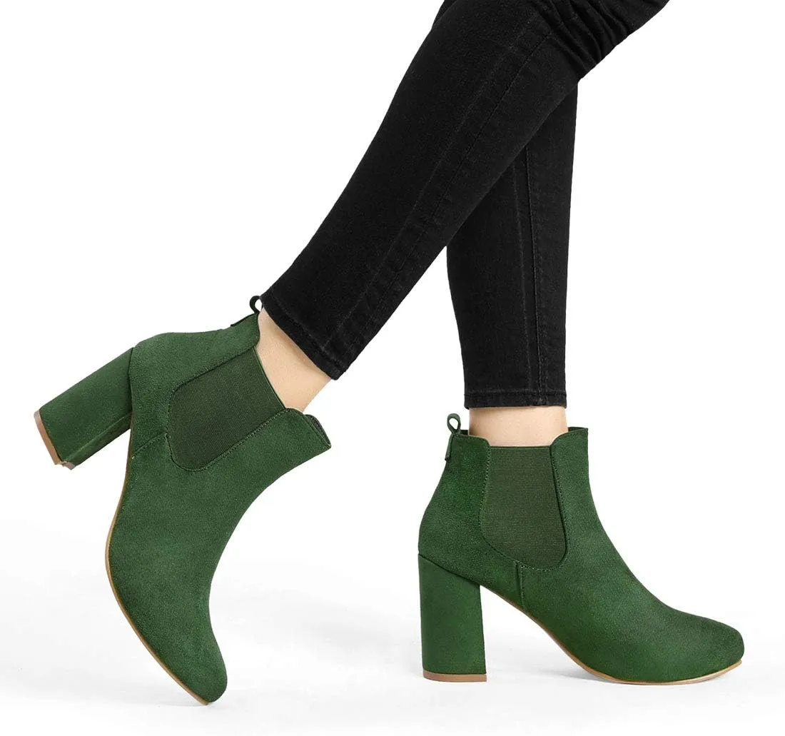 Allegra K Women's Round Toe Chunky High Heels Ankle Chelsea Boots