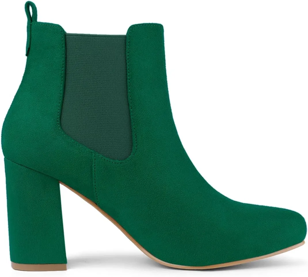 Allegra K Women's Round Toe Chunky High Heels Ankle Chelsea Boots