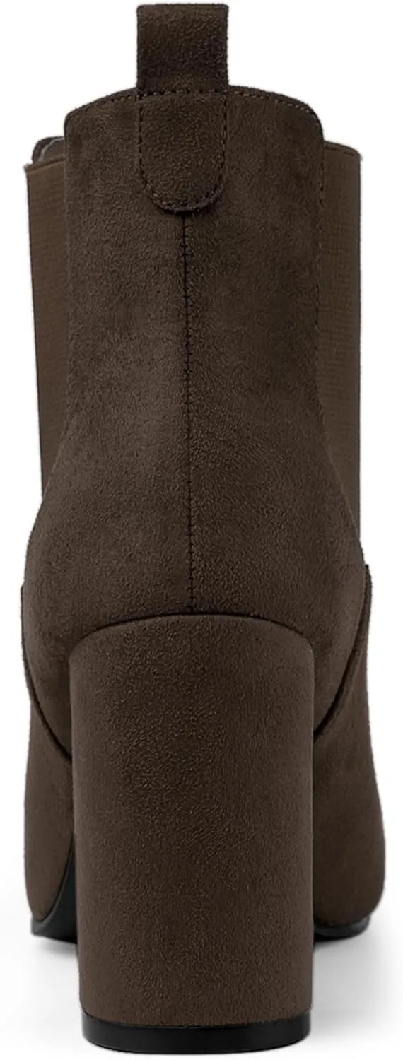 Allegra K Women's Round Toe Chunky High Heels Ankle Chelsea Boots