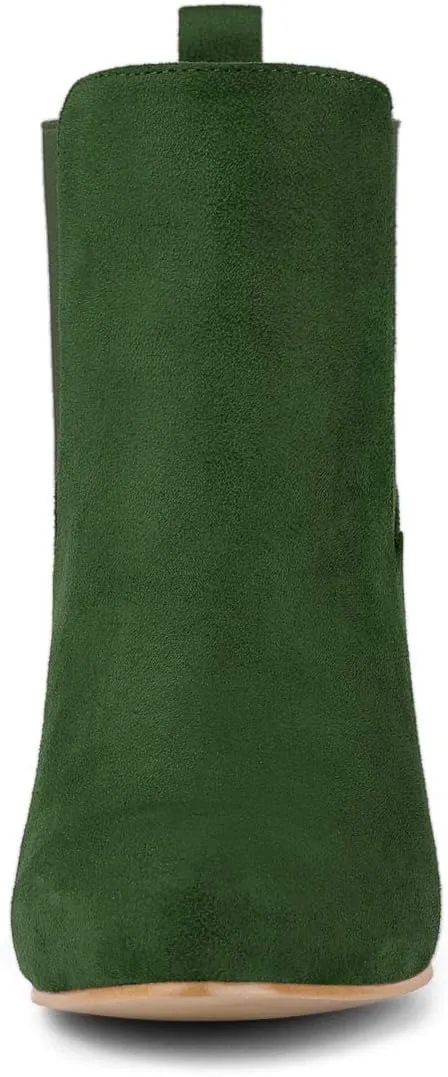 Allegra K Women's Round Toe Chunky High Heels Ankle Chelsea Boots