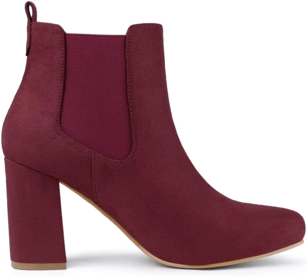 Allegra K Women's Round Toe Chunky High Heels Ankle Chelsea Boots