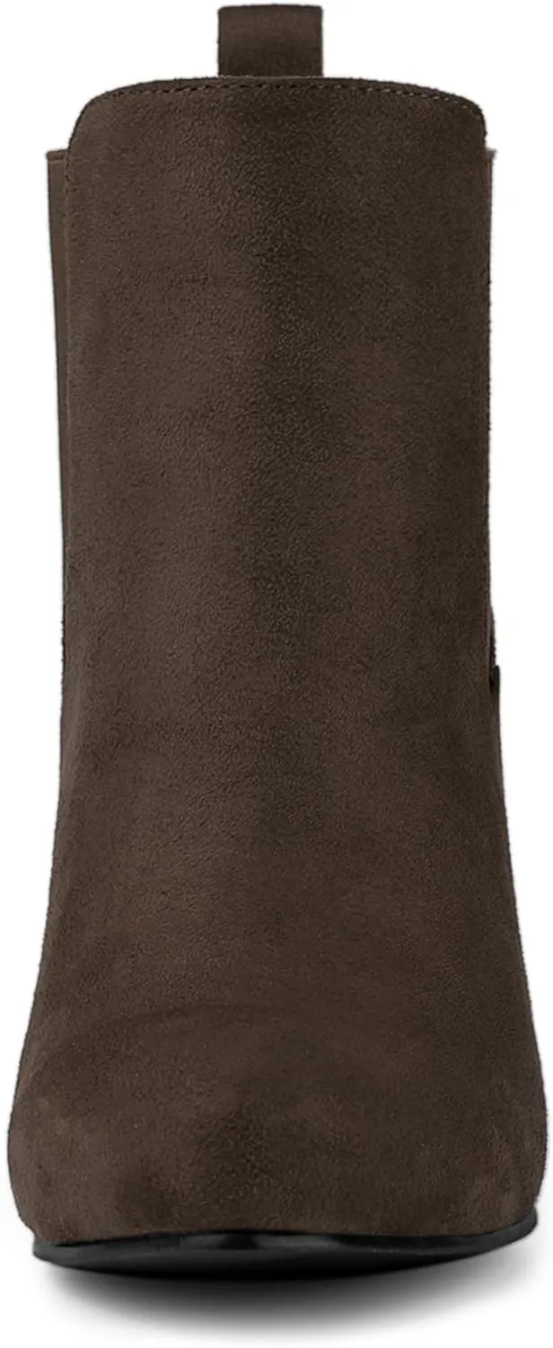 Allegra K Women's Round Toe Chunky High Heels Ankle Chelsea Boots