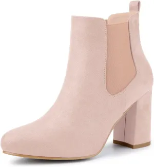 Allegra K Women's Round Toe Chunky High Heels Ankle Chelsea Boots