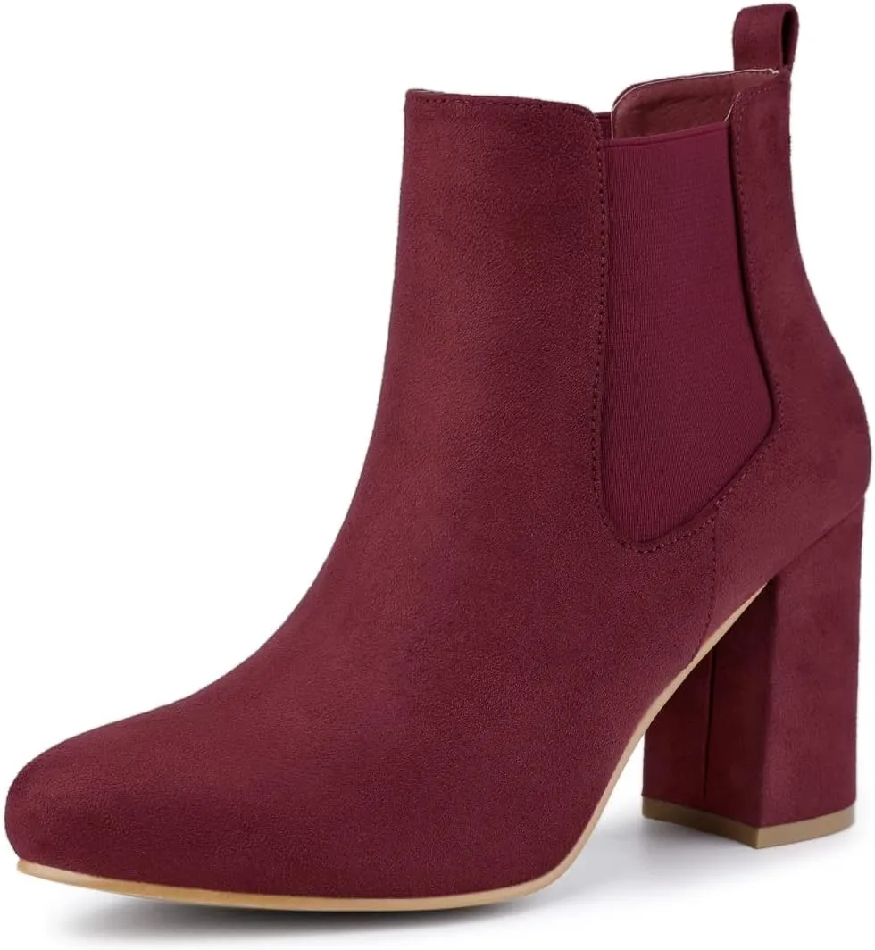 Allegra K Women's Round Toe Chunky High Heels Ankle Chelsea Boots
