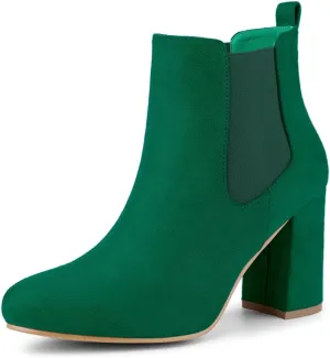 Allegra K Women's Round Toe Chunky High Heels Ankle Chelsea Boots