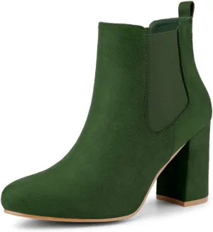 Allegra K Women's Round Toe Chunky High Heels Ankle Chelsea Boots