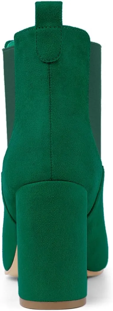 Allegra K Women's Round Toe Chunky High Heels Ankle Chelsea Boots