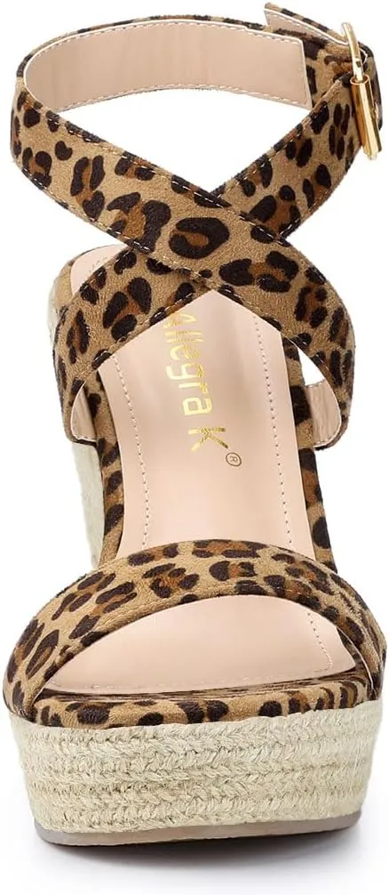 Allegra K Women's Slingback Crisscross Espadrille Wedges Heel Sandals