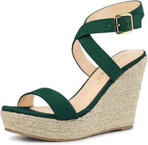 Allegra K Women's Slingback Crisscross Espadrille Wedges Heel Sandals