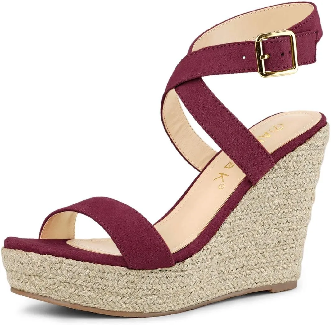 Allegra K Women's Slingback Crisscross Espadrille Wedges Heel Sandals