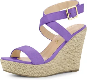 Allegra K Women's Slingback Crisscross Espadrille Wedges Heel Sandals