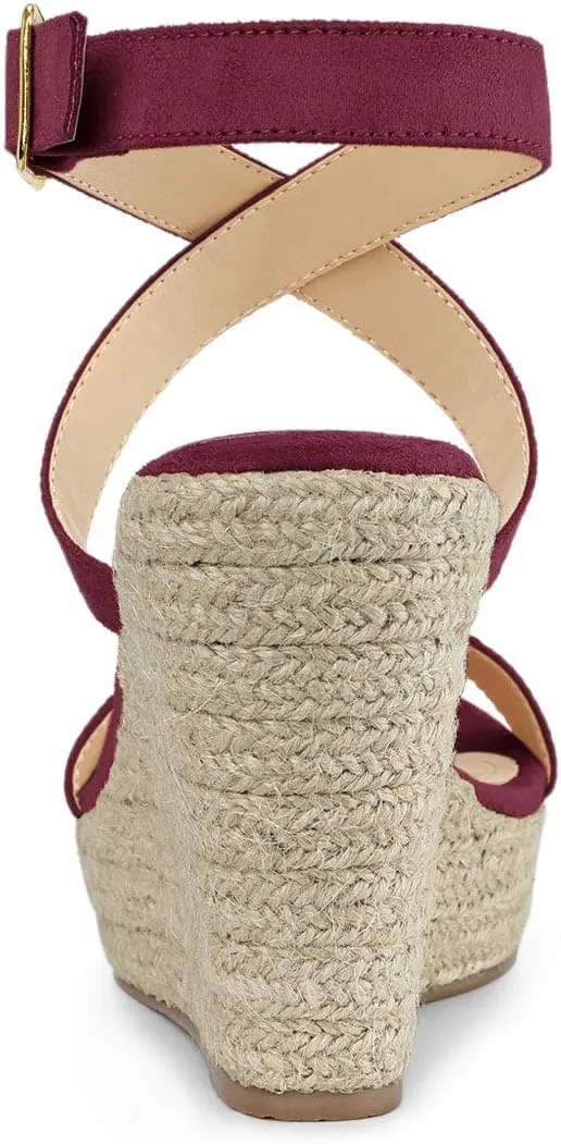 Allegra K Women's Slingback Crisscross Espadrille Wedges Heel Sandals