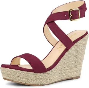Allegra K Women's Slingback Crisscross Espadrille Wedges Heel Sandals