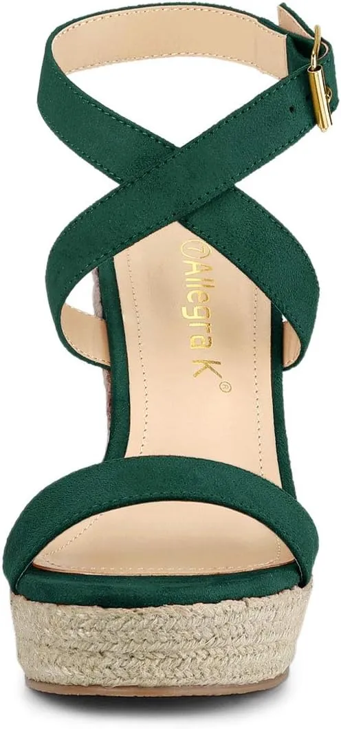 Allegra K Women's Slingback Crisscross Espadrille Wedges Heel Sandals