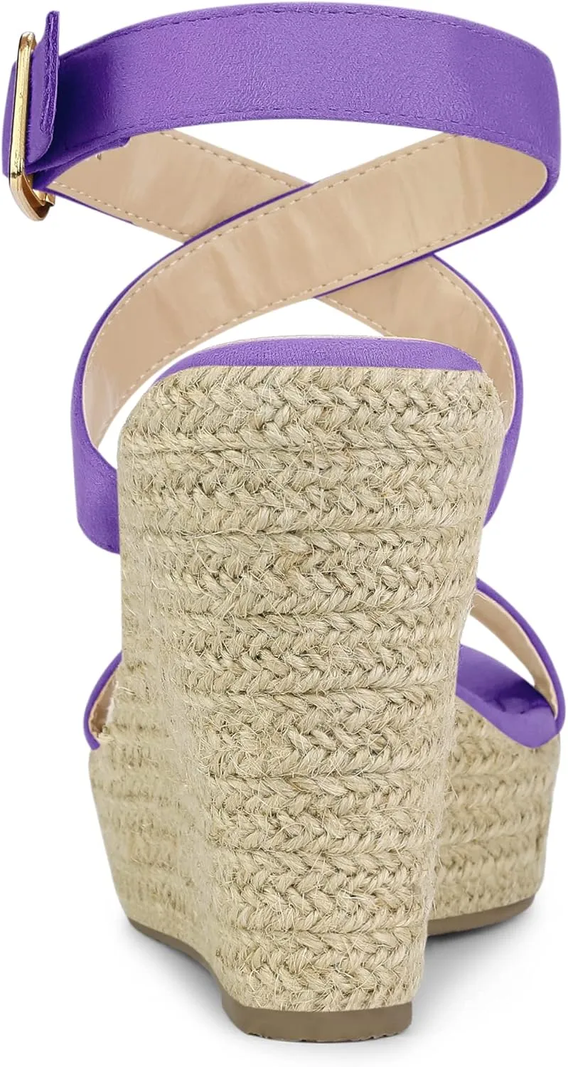 Allegra K Women's Slingback Crisscross Espadrille Wedges Heel Sandals