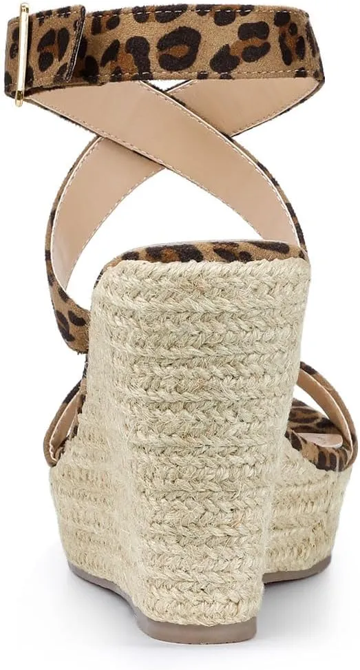 Allegra K Women's Slingback Crisscross Espadrille Wedges Heel Sandals