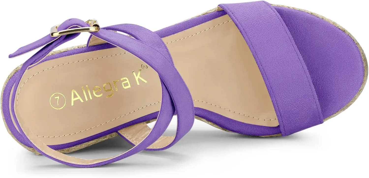 Allegra K Women's Slingback Crisscross Espadrille Wedges Heel Sandals